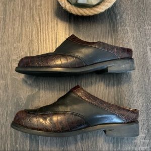ARIAT Black Brown Leather Croc Print Mules Clogs Shoes 6